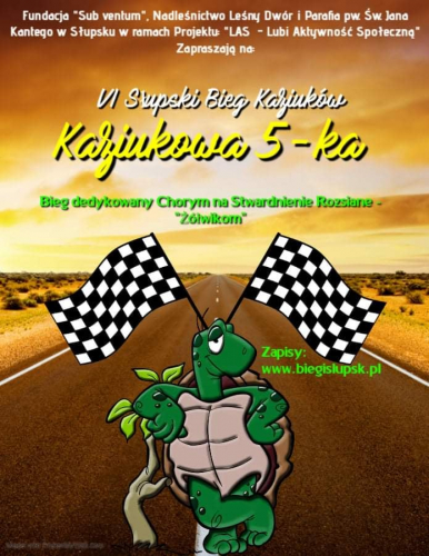 Plakat zapraszający do udziału w szóstym Biegu Kaziukowym, Kaziukowa piątka